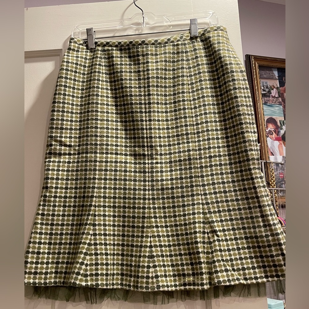 Caslon green plaid skirt. So cute with checks and taffeta ruffle at the bottom!
